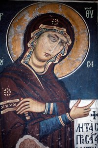 The Merciful Virgin Byzantine Wall Painting from the Church of Asinou Last Judgement Scene 12th Century, Restored in the 14th Century